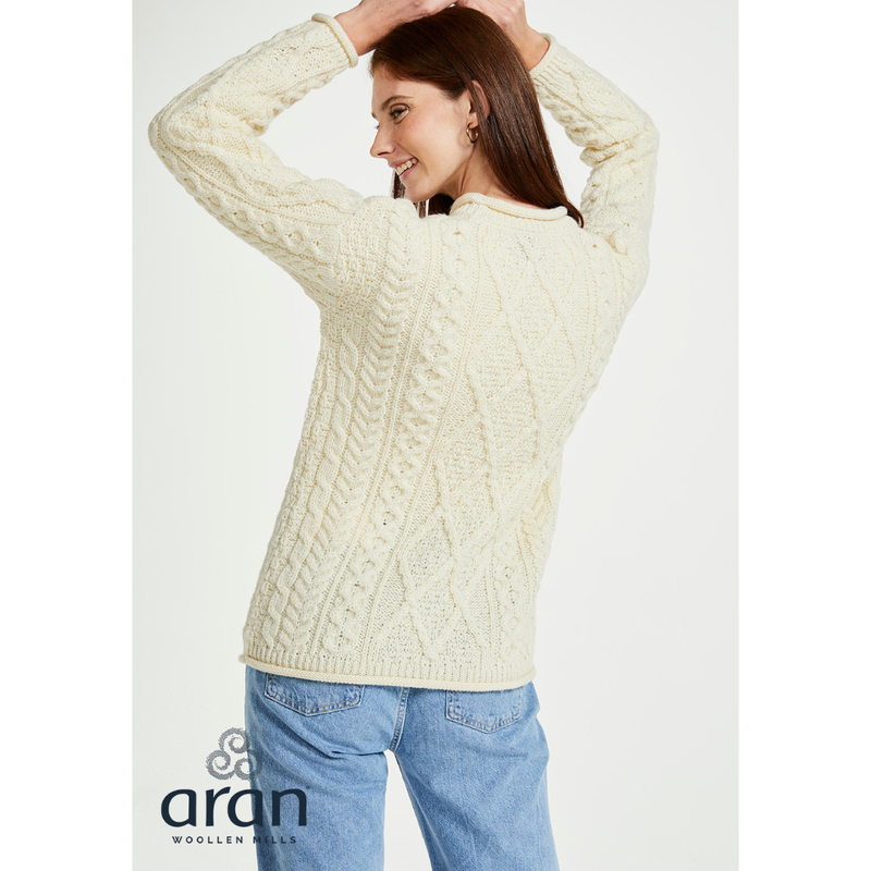 Unisex Roll Neck Aran Crew